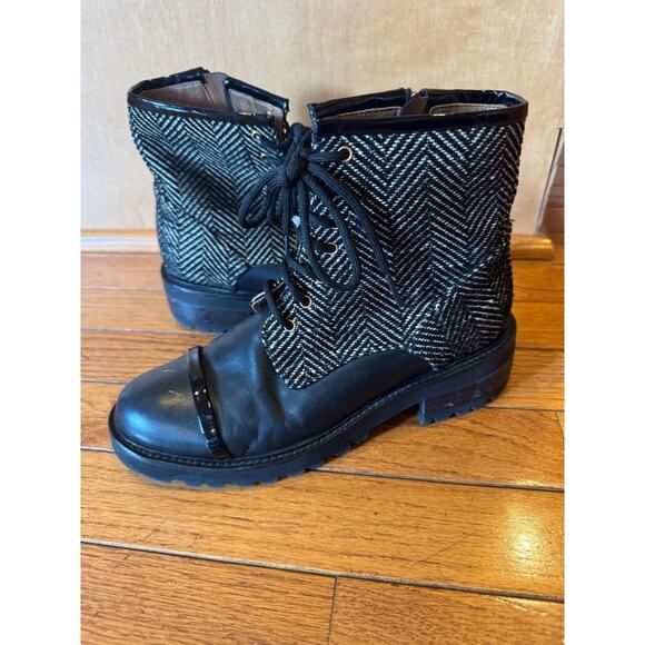 MALONE SOULIERS Leather Herringbone Lace Up Ankle Boots Sz 6.5 US (taco500